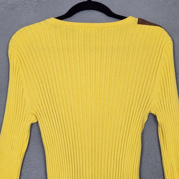 Lauren Ralph Lauren Sweater Womens XL Yellow Button Shoulder Faux Suede Patch - Picture 8 of 12